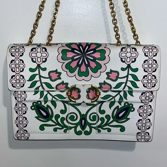 PRICE IS FIRM! Tory Burch Gemini Link Chain Printed Leather Crossbody - Picture 3 of 17